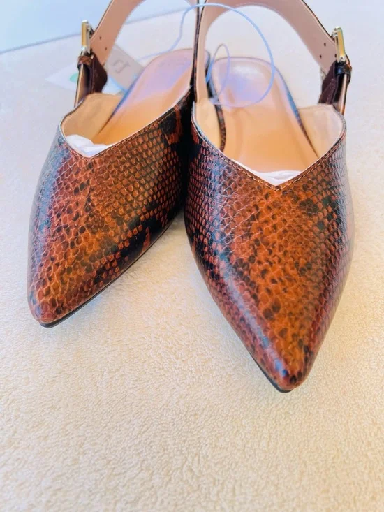 Snake Print Slingback Flats Pointed Toe Neutral Chic Minimalist SIZE 8.5 NWT - Picture 8 of 10